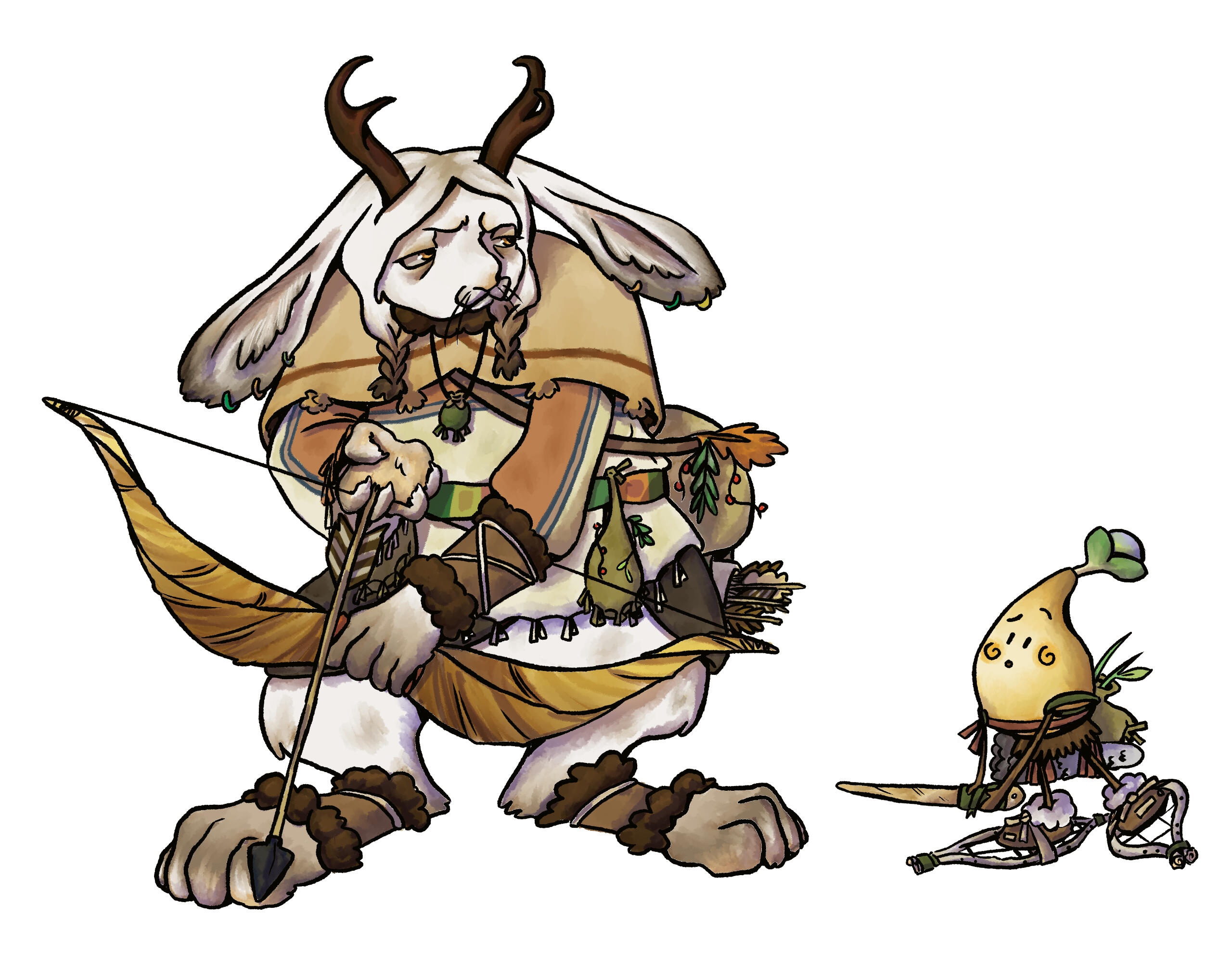 Traveler and companion with their snow gear